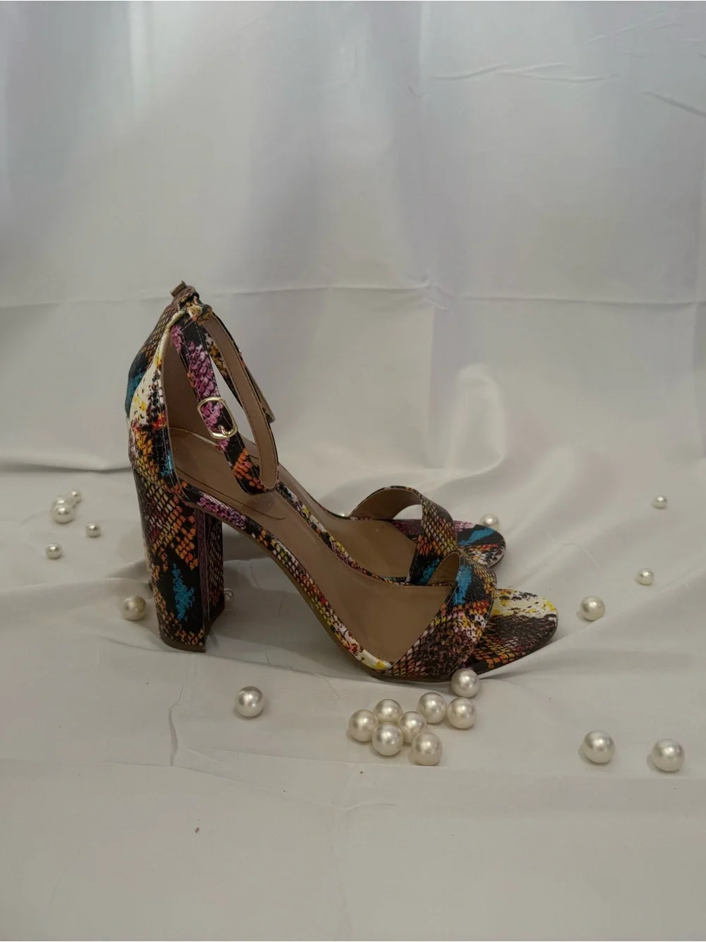 Madden Girl Multicolor Snake-Print Ankle Strap Block Heels